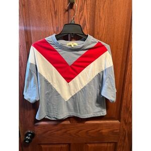 Wishful Park Crop Top Chevron Color Block Short Sleeve Tee Shirt Size‎ S